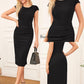 Women'S Wear to Work Dresses 2025 Cap Sleeve Sheath Bodycon Midi Dress Ruched Business Office Pencil Dress