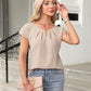 Womens Dressy Business Casual Tops Work Trendy Short Sleeve Shirts Summer Cute Pleated Blouses