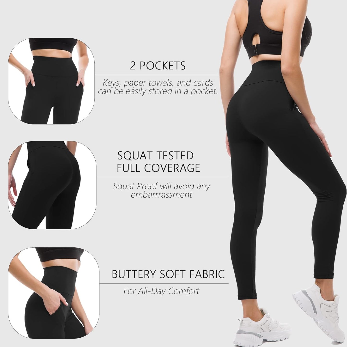 Leggings with Pockets for Women, High Waisted Leggings Buttery Soft Non See through Workout Yoga Pants