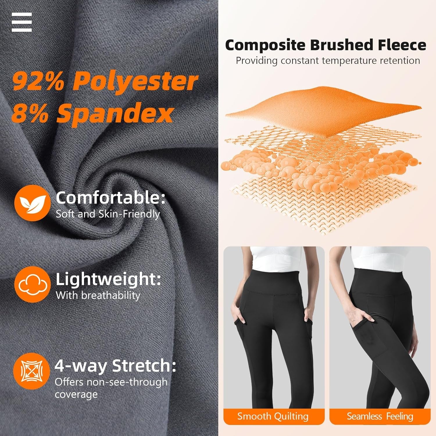 Fleece Lined Leggings for Women - High Waisted Workout Leggings for Women Running Exercise