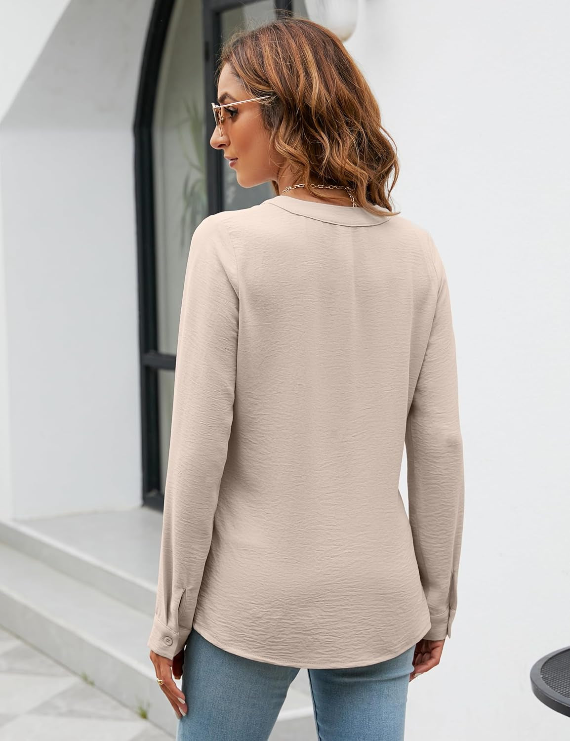 Women'S Dressy Casual Blouses Business Work Tops Long Sleeve V Neck Pleated Shirts 2025 Fall Outfits