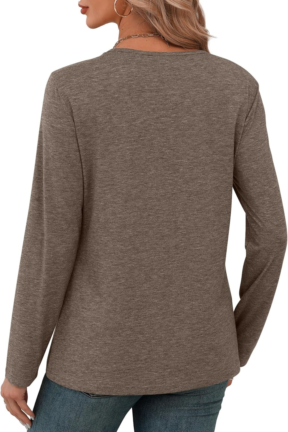 Long Sleeve Shirts for Women V Neck Fall Tops Basic Tunic Tops Loose Fit Dressy 2025