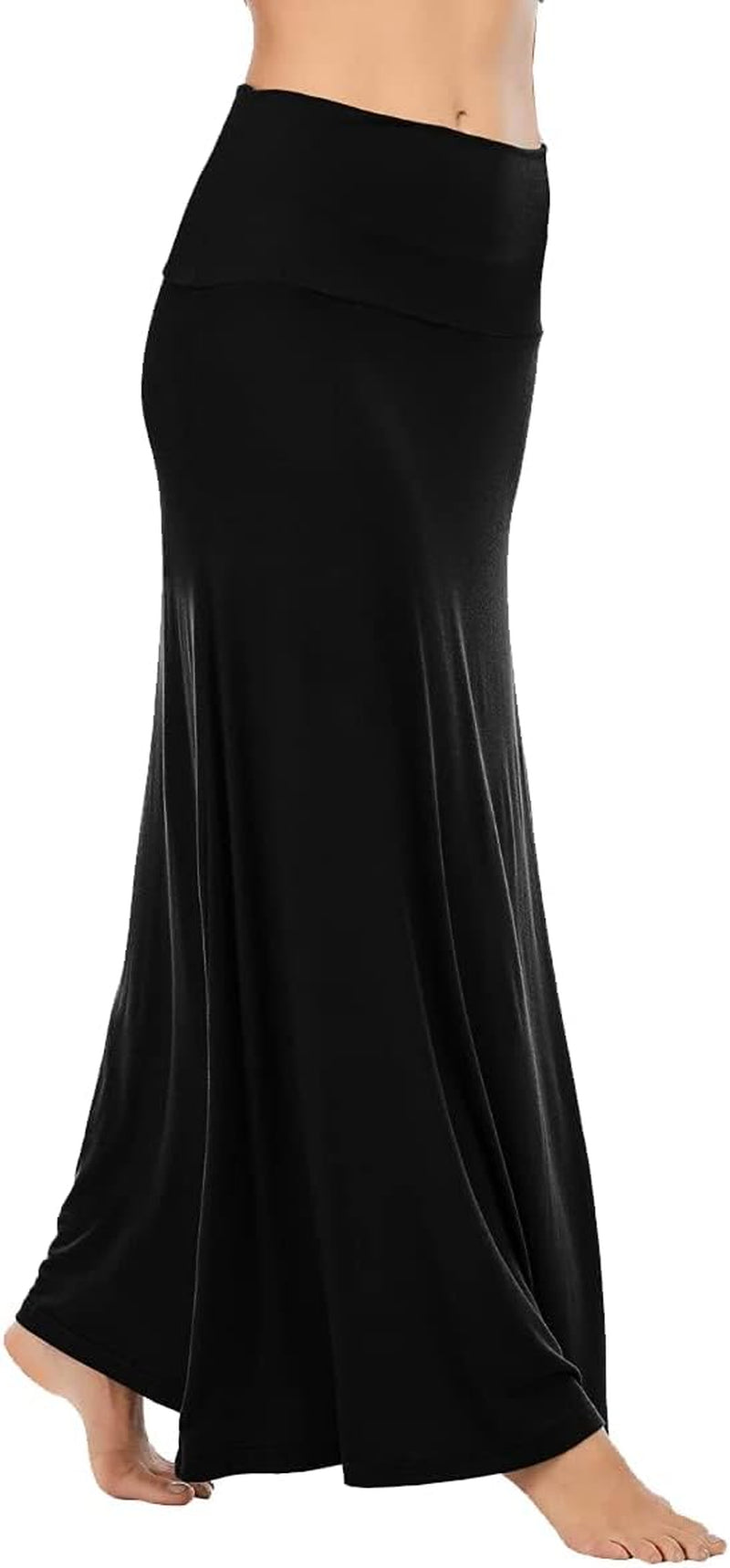 Maxi Skirt for Women- Comfy Foldover High Waist Long Flare A-Line Skirt Maxi Dress XS-3X Made in USA