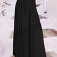 Women’S Boho Elastic High Waist Pleated A-Line Flowy Swing Asymmetric Tiered Maxi Long Skirt Dress with Pockets