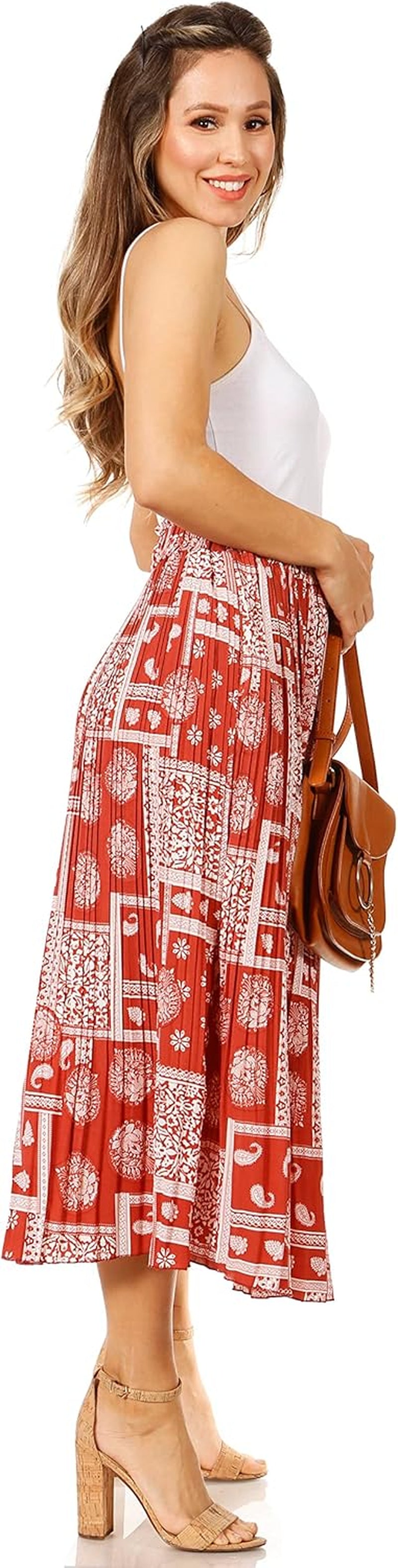 Pleated Midi Skirts for Women with Pockets, Elastic High Waisted Skirt Reg & plus Size Womens Summer Skirts Trendy 2023