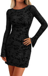 Women'S 2025 Fall Fashion Floral Long Sleeve Mini Dress Mesh Bodycon Short Party Date Night Going Out Dresses