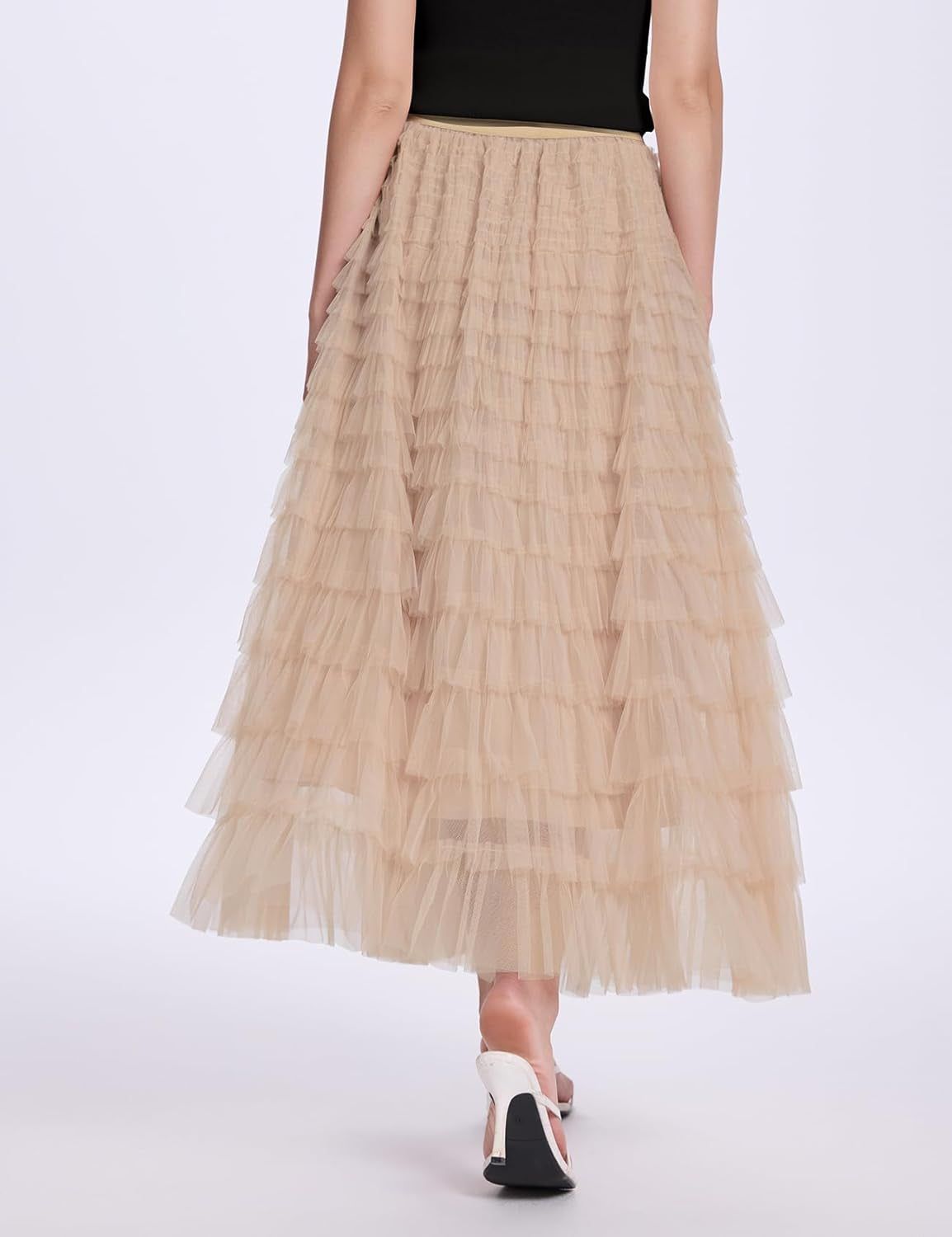 Tulle Maxi Skirts for Women, High Waist A-Line Flowy Elegant Party Wedding Guest Casual Skirt
