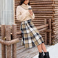 Plaid Skirts for Women Midi Length High Waisted Button down a Line Fall Winter Elastic Waist Skirt with Pockets