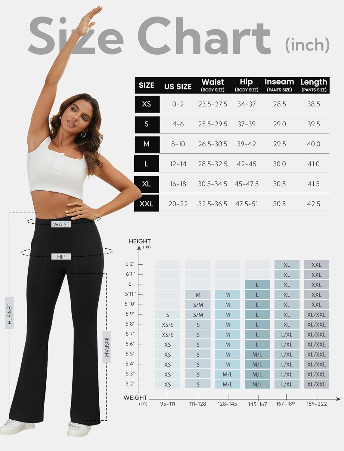 Flare Leggings for Women High Waisted Yoga Pants with Pockets Workout Gym Work Tummy Control Bootcut Leggings