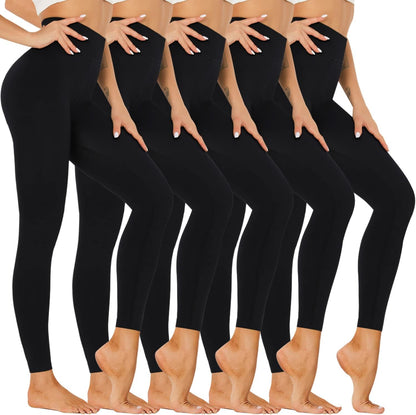 5 Pack Leggings for Women-High Waisted Tummy Control Soft Casual Workout Black Yoga Pants with Pockets