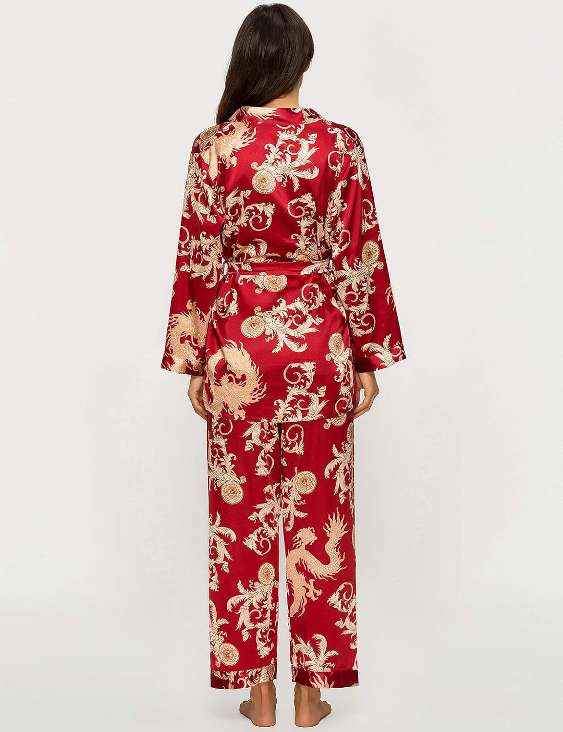 Women'S Silk Satin Pajamas Set 3 Pcs Floral Silky Pj Sets Sleepwear Cami Nightwear with Robe and Pant