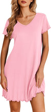 Nightgowns for Women Short Sleeve Sleepshirt V Neck Short Nightshirt Pullover Soft Ruffled Sleepwear S-XXXL