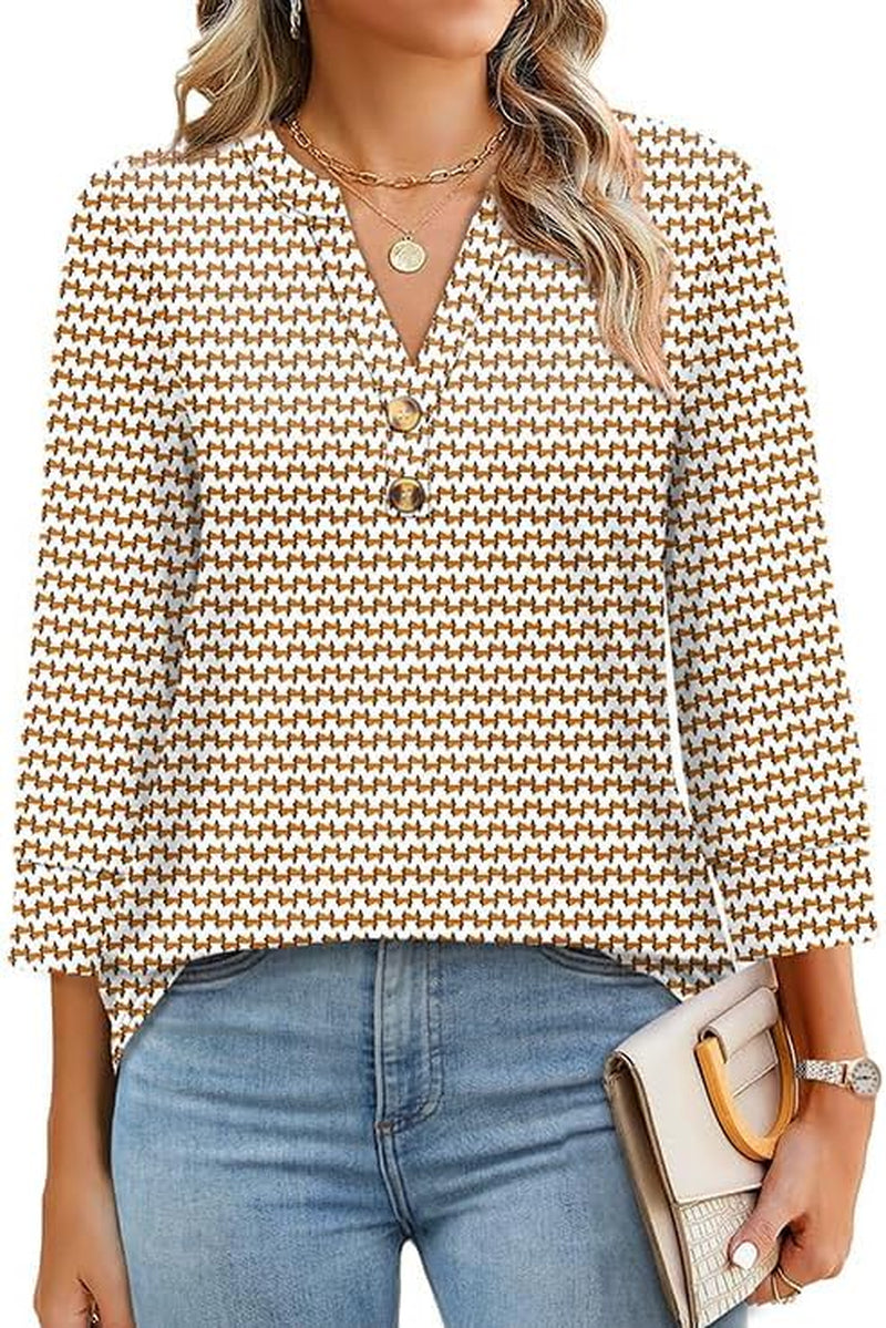 Womens Tops 3/4 Sleeve Henley Shirts for Women Fall Fashion 2025 School Outfits for Teachers