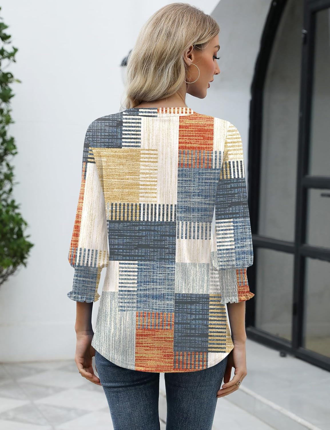 Women'S 2025 Fashion Tops 3/4 Length Sleeve Business Casual Blouses Summer Tees Shirts