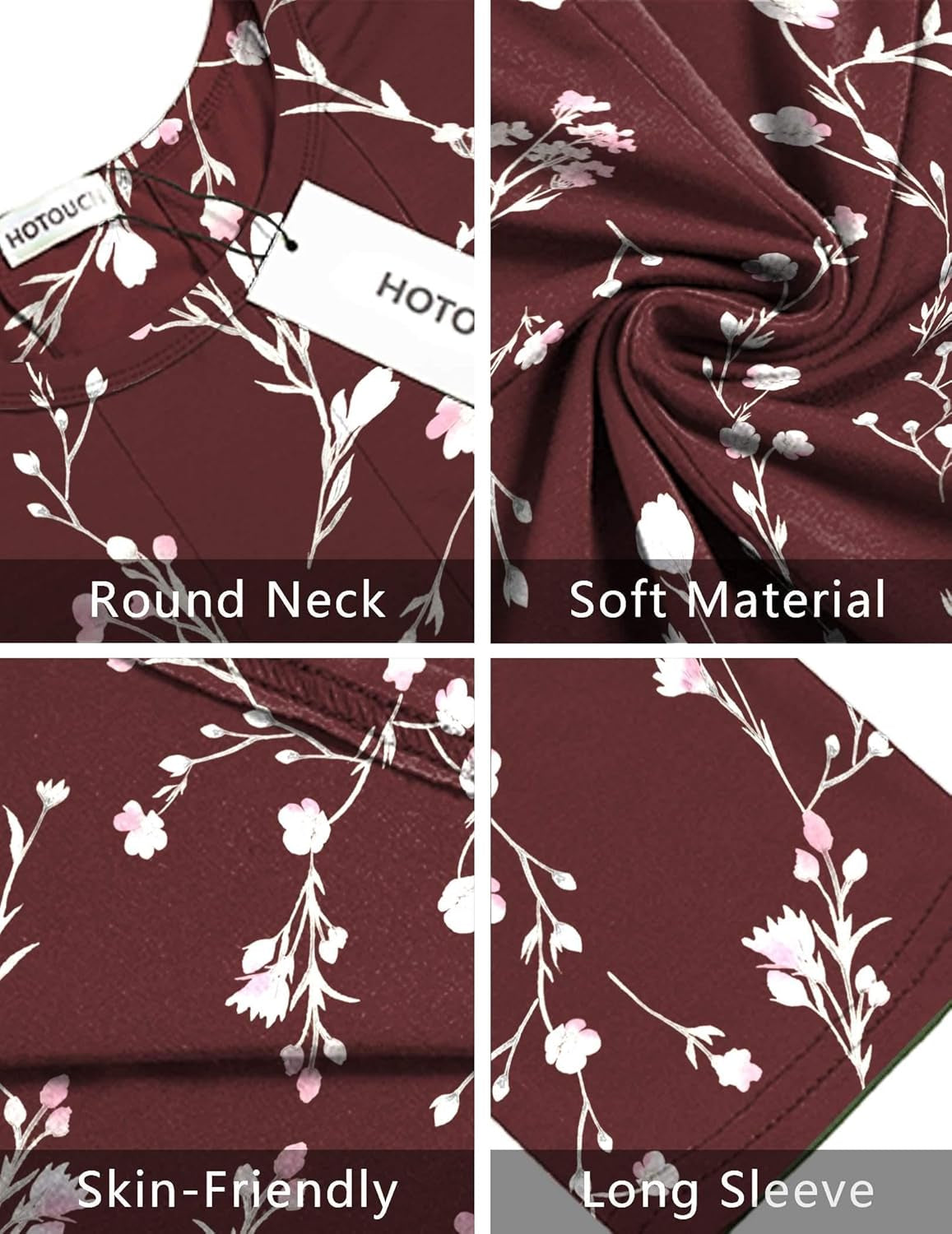 Women'S 3/4 Sleeve A-Line and Flare Midi Long Dress