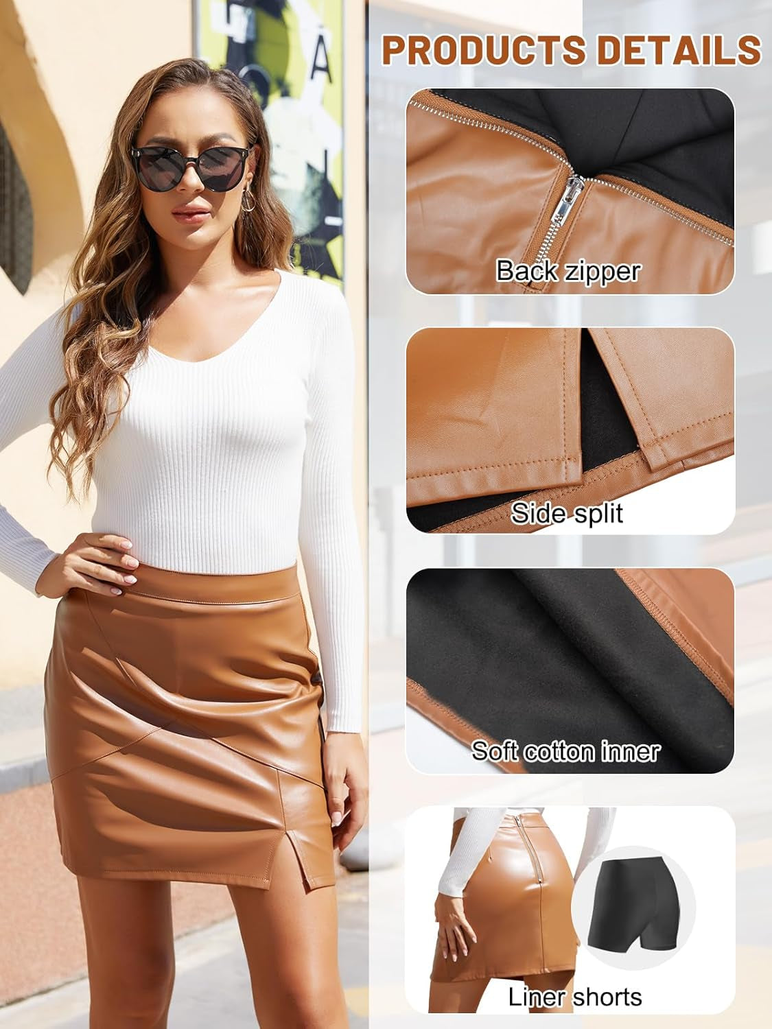 Womens Fuax Leather Skirt High Waisted Bodycon Pencil Mini Skirts with Shorts