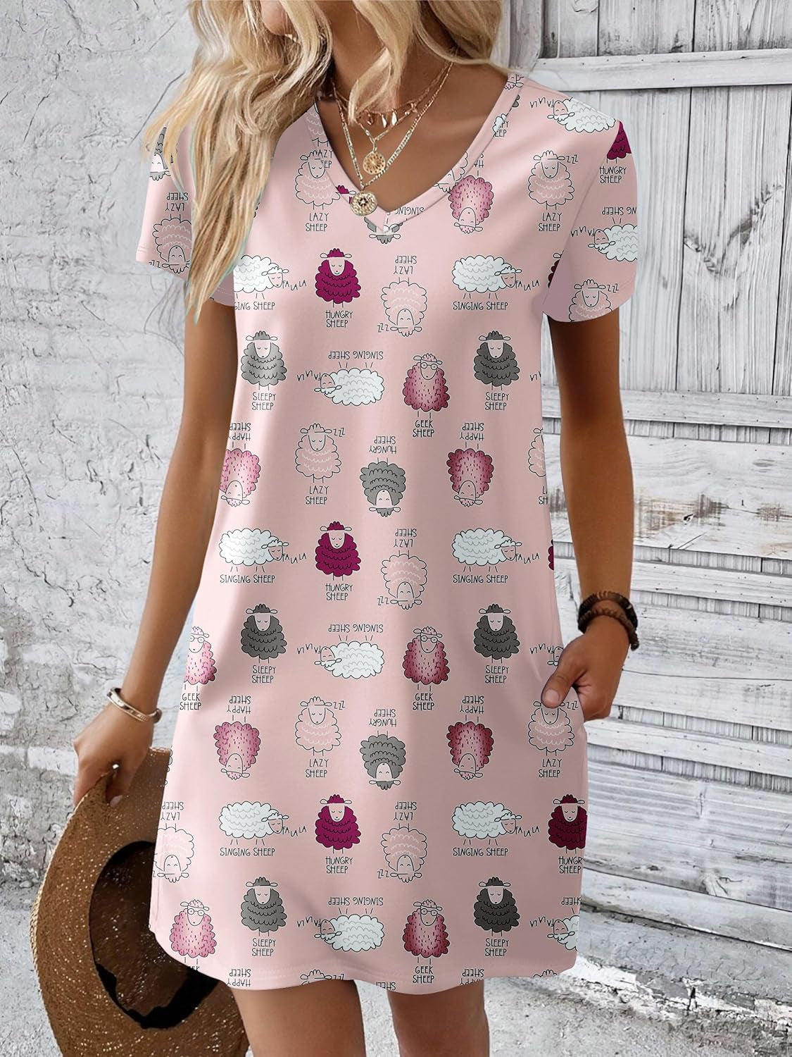 Cotton Nightgowns for Women Short Sleeve Womens Nightgown V Neck Sleep Shirts for Women Soft Sleepwear S-XXXL