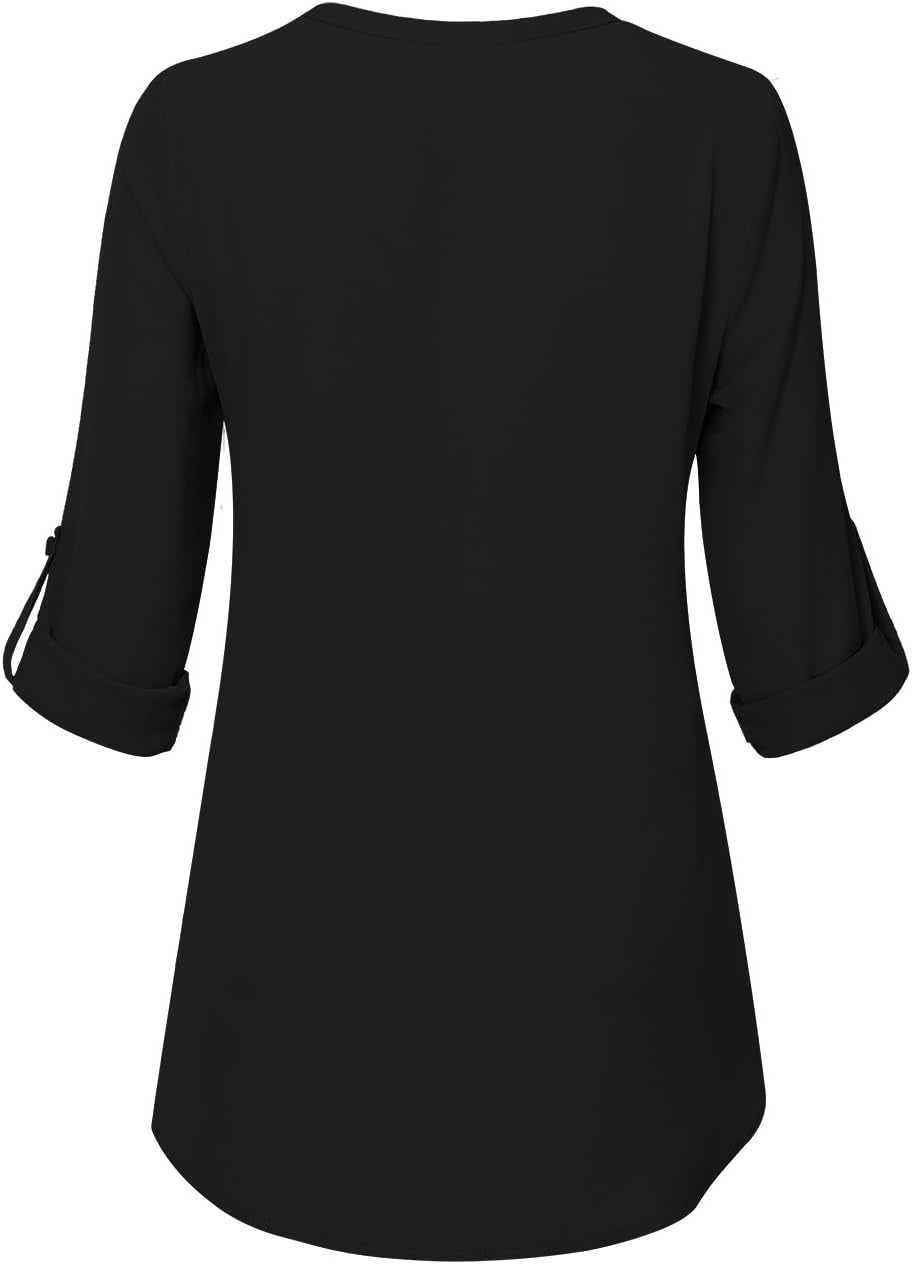 Women'S Casual Chiffon V Neck 3/4 Sleeve Blouse Tops