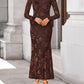 Women'S 2025 Bell Long Sleeve Floral Maxi Dress Fall Fashion Bodycon Mesh Wedding Guest Cocktail Party Dresses