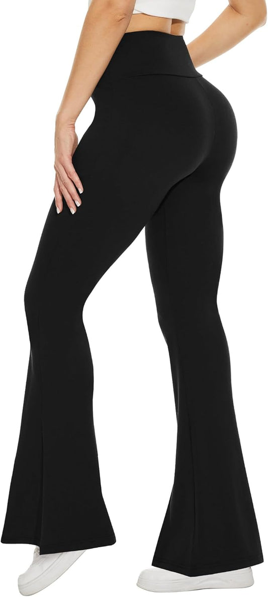 Black Flare Leggings for Women, Crossover Yoga Pants with Pockets Bootcut Flared Leggings