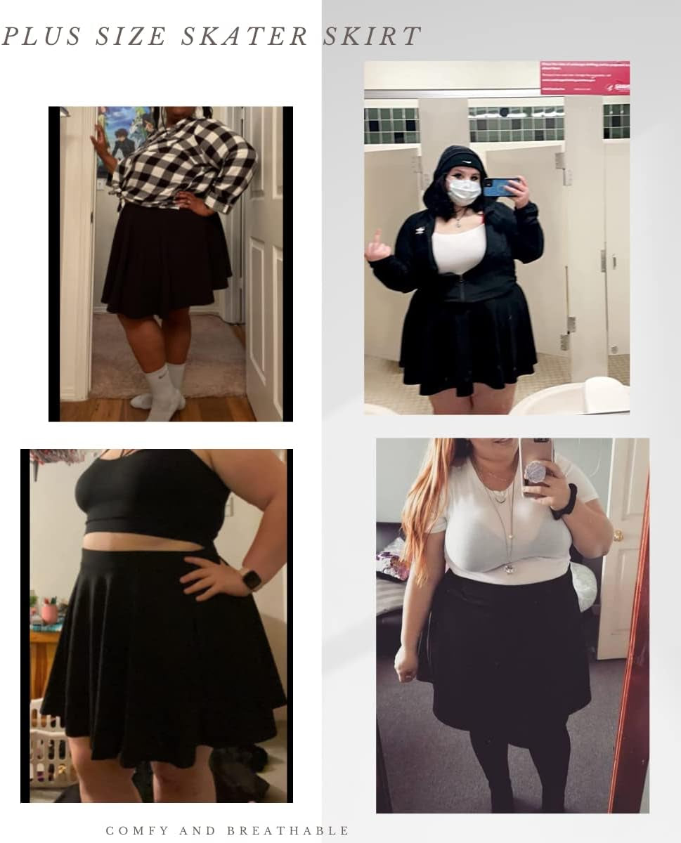 plus Size Basic Versatile Stretchy Elastic Waist Flared Casual Mini Skater Skirt/Pleated Plaid Skirt for Women XL-5XL