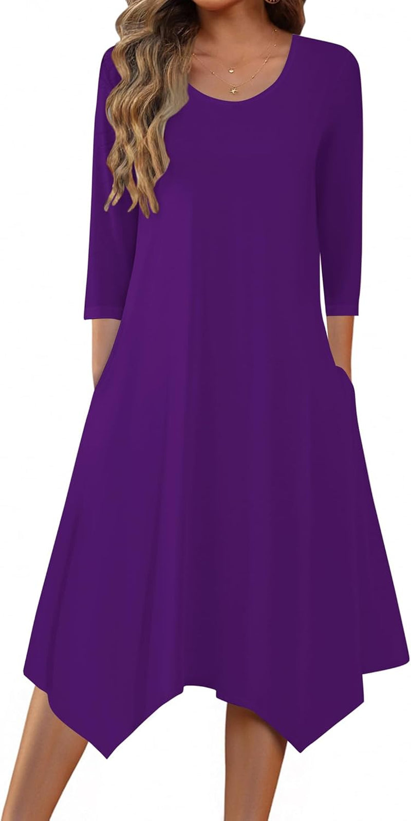 Midi Women 3/4 Sleeve Dress Casual Dresses with Pockets 2025 Fall a Line Dress Elegant Formal Modest Dresses