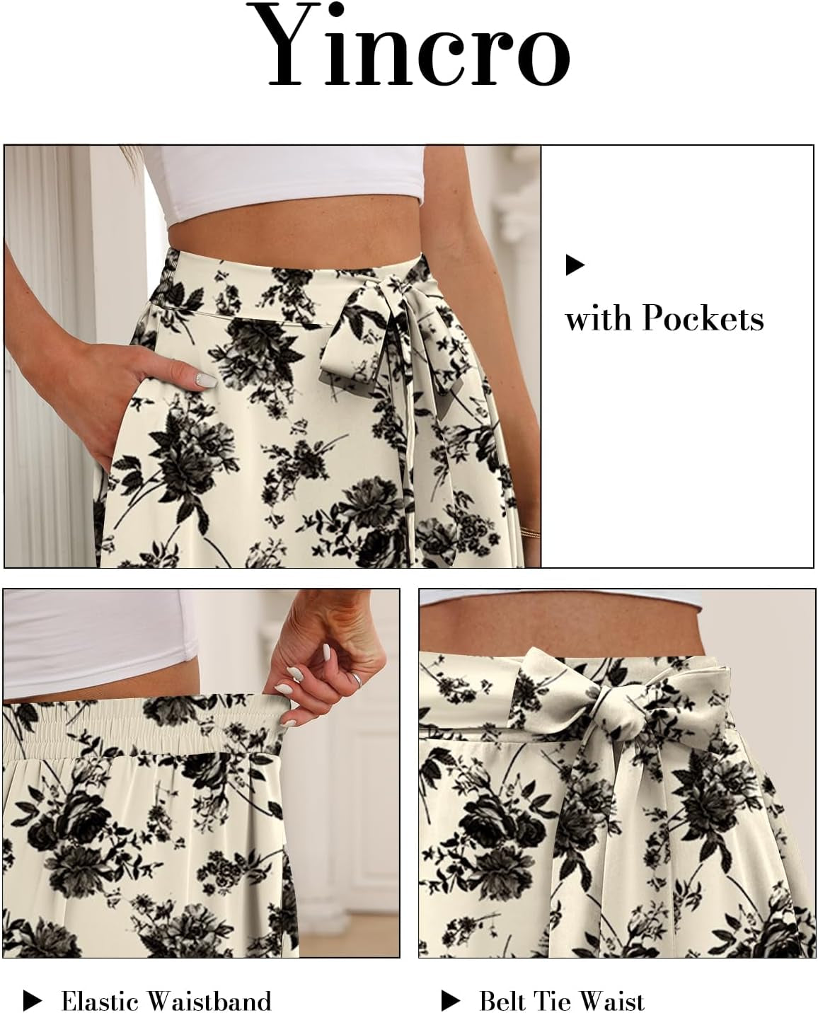 Women'S A-Line Midi Skirt with Pockets High Waist Flared below the Knee Skirts