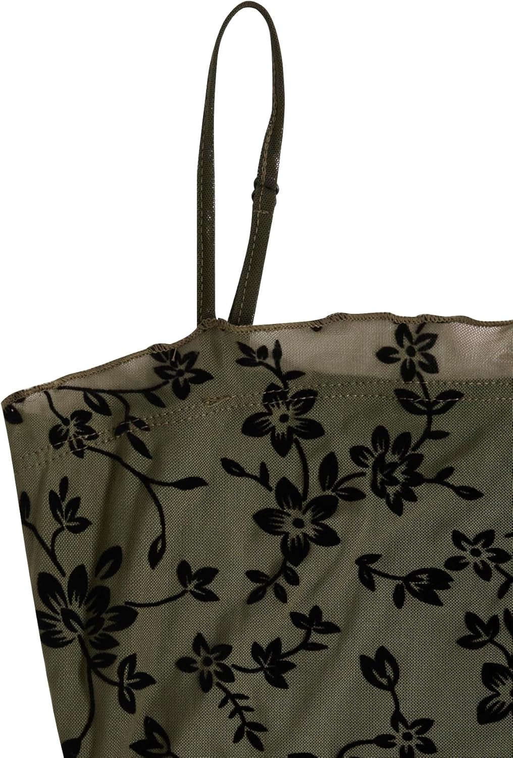 Women'S Floral Print Mesh Lettuce Trim Sleeveless Bodycon Long Cami Dress