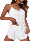 Womens Pajama Sets Soft Lingerie Sleepwear 2 Piece Cami Shorts Set V Neck Pj Lace Nightwear