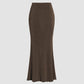 High Waist Skirts for Women Mermaid Skirt Fishtail Ruched Bodycon Long Maxi Skirt Lettuce Trim Stretchy