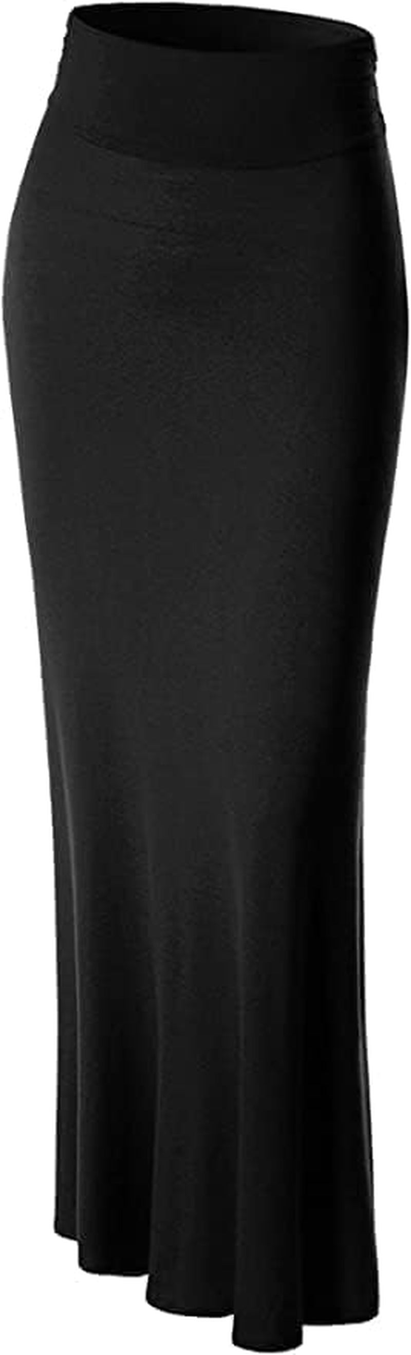 Maxi Skirt for Women- Comfy Foldover High Waist Long Flare A-Line Skirt Maxi Dress XS-3X Made in USA