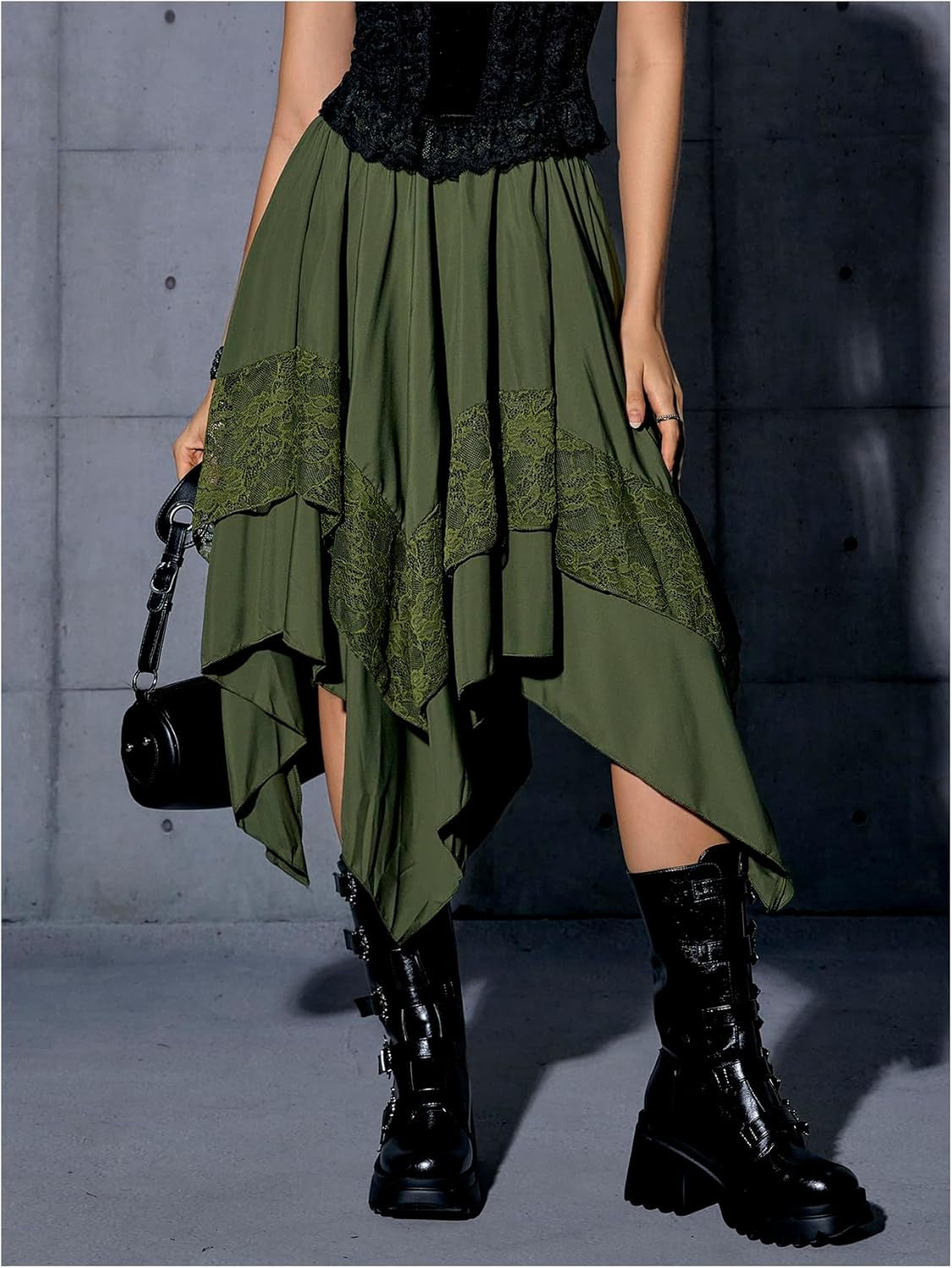 Women'S Renaissance Flowy Fairy Skirt Y2K Contrast Lace Layered Asymmetrical Midi Skirts