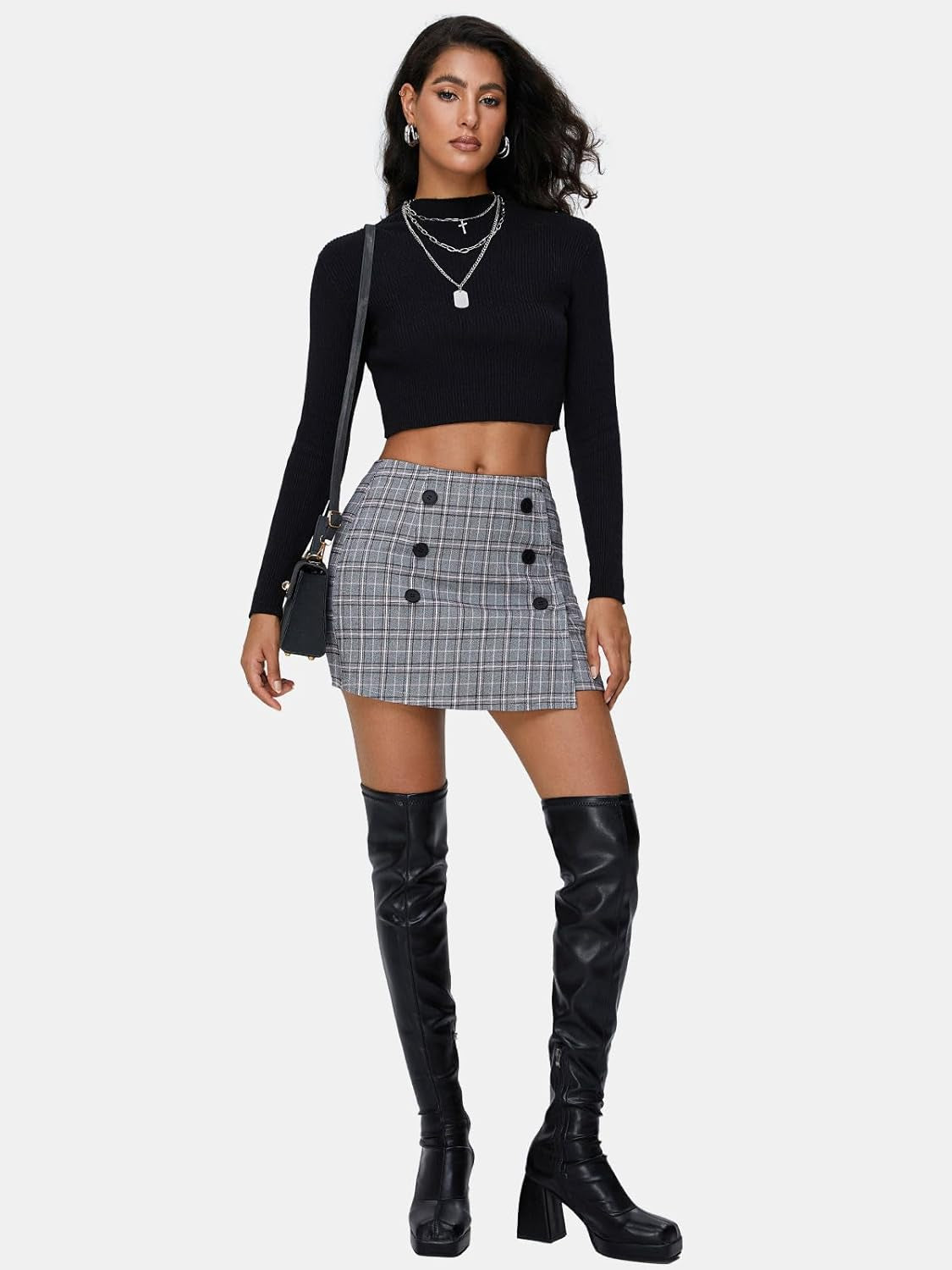 Womens Fall Plaid Bodycon Mini Skirts High Elastic Wasit Short Skirt Trendy Winter Sexy Y2K Fashion Outfit