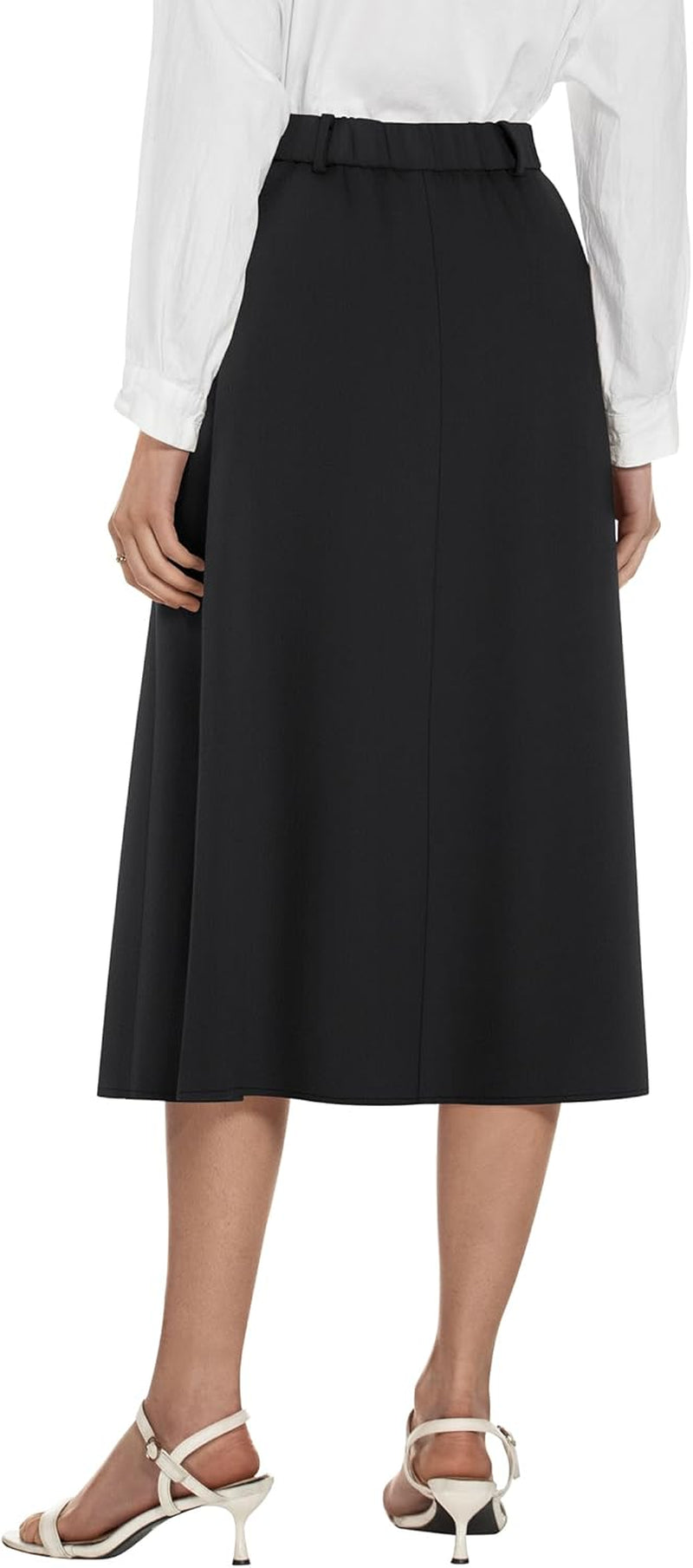 Women'S High Waisted Midi Skirts Business Casual Flare Dressy Work a Line Pleated Skirt with Pockets