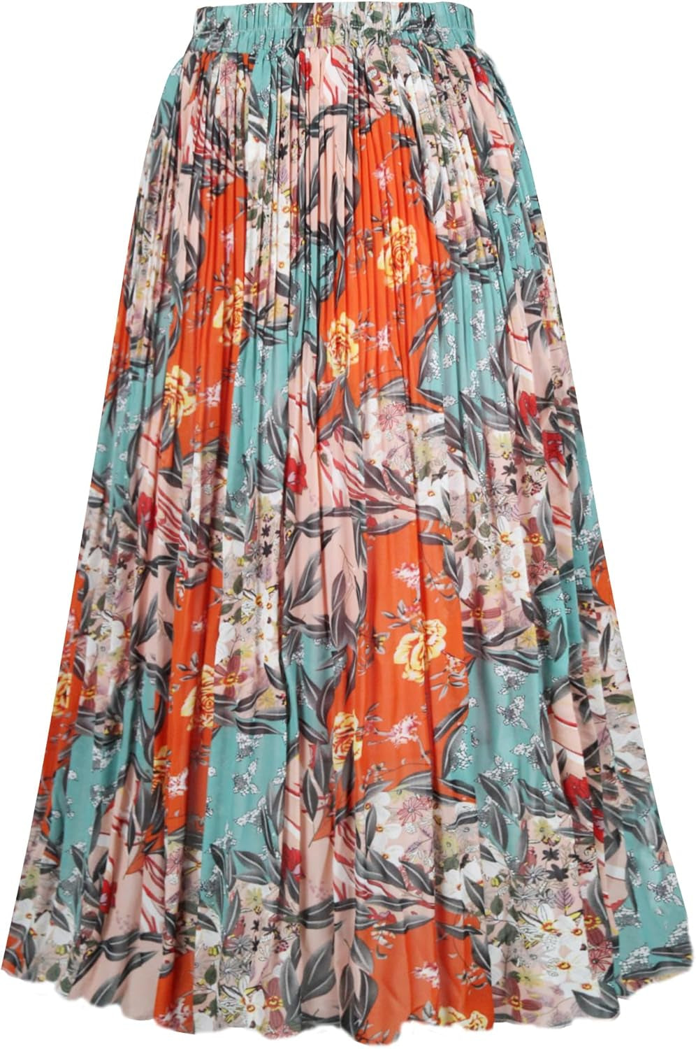 Women'S Chiffon Pleated Skirts Elastic High Waist A-Line Midi Skirts for Casual Party Holiday