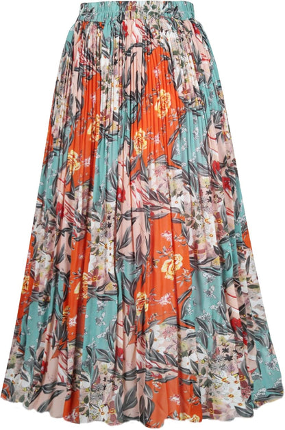 Women'S Chiffon Pleated Skirts Elastic High Waist A-Line Midi Skirts for Casual Party Holiday