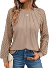 Womens Long Sleeve Shirts Pleated Lace Tops Fall Fashion Outfits Business Casual Blouses