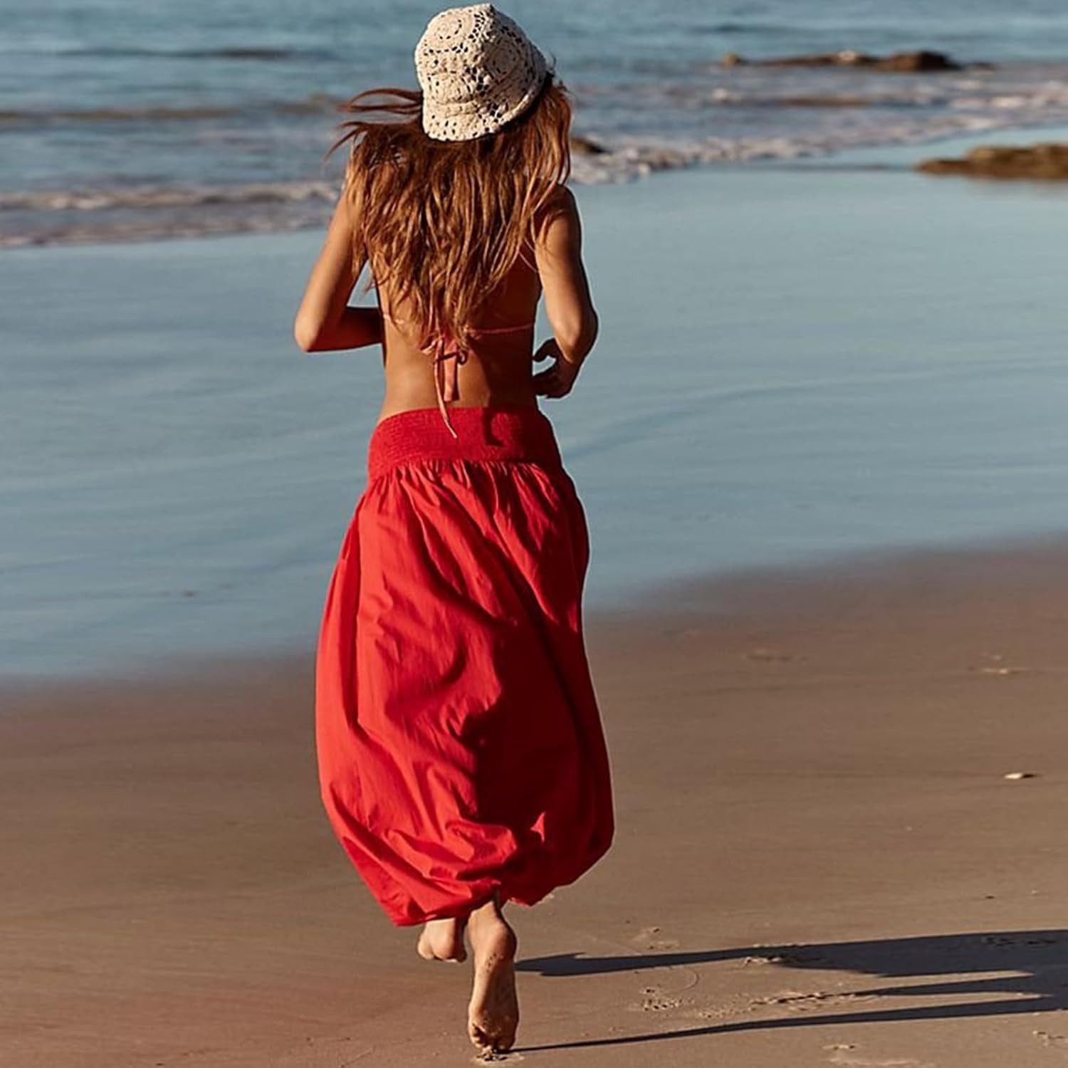 Women Y2K Bubble Maxi Skirt Low Elastic Waist a Line Long Skirt Summer Casual Ruffle Pleated Midi Dress