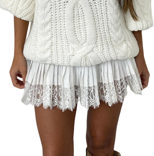 Lace Slip Skirts for Women Y2K Low Waist Lace Pleated Ruffle Hem Short Skirts Layered Flowy Underskirt Streetwear