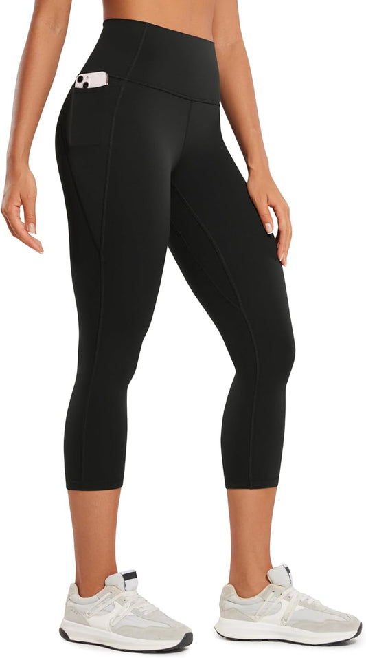 Womens Butterluxe Workout Capri Leggings with Pockets 21 Inches - High Waisted Gym Athletic Crop Yoga