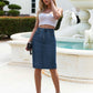 Womens Stretch Pencil Skirts with Functional Pockets, a Line & Destructed Mini Denim Skirts