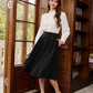 Women'S Vintage High Waist Pleated Midi A-Line Skirt with Pockets