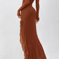 Women'S Maxi Dresses Fall 2025 Long Sleeve Ruched Bodycon Solid Ruffle Mermaid Cocktail Wedding Guest Dress