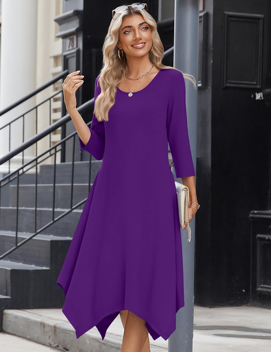 Midi Women 3/4 Sleeve Dress Casual Dresses with Pockets 2025 Fall a Line Dress Elegant Formal Modest Dresses