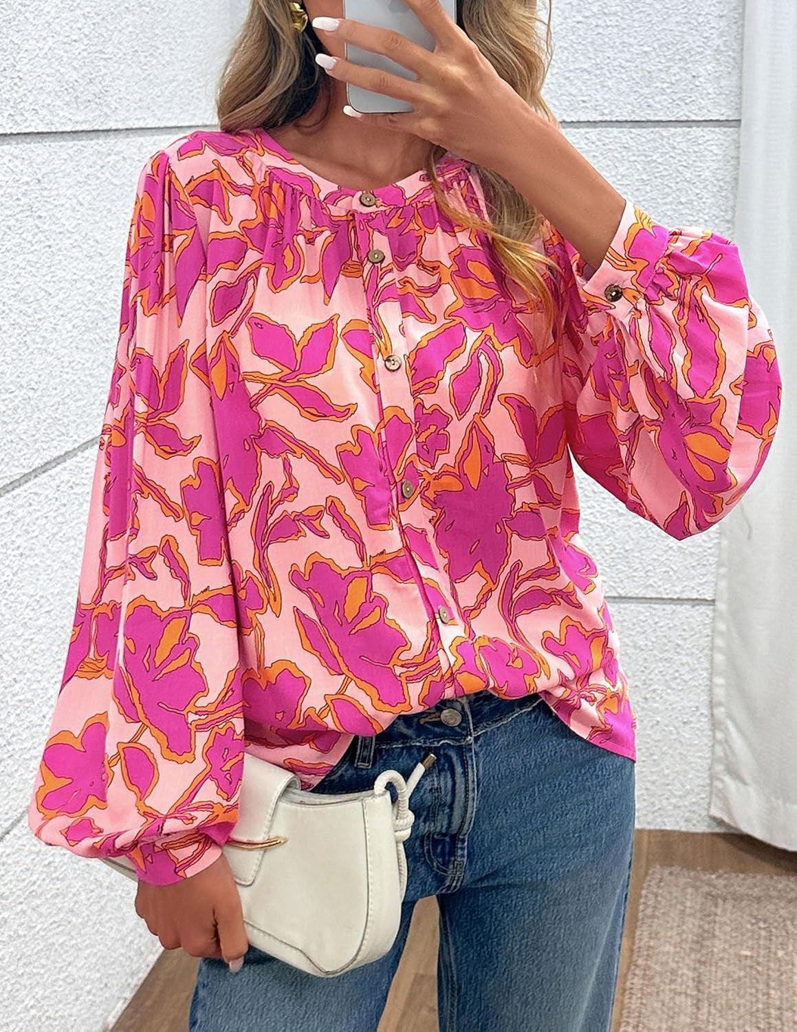 Women'S Floral Button down Blouse 2025 Fall Fashion Dressy Casual Long Sleeve Oversized Shirts Top Boho Clothes