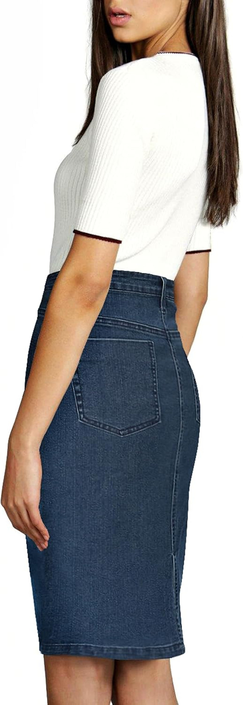 Womens Stretch Pencil Skirts with Functional Pockets, a Line & Destructed Mini Denim Skirts