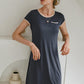 Womens Nightgown Sleep Shirt Dress Satin Patchwork Short Sleeve Sleepwear with Pocket