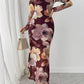 Wedding Guest Dresses for Women Fall Fashion 2025 Bodycon Long Sleeve Boho Mesh Party Cocktail Floral Maxi Dress