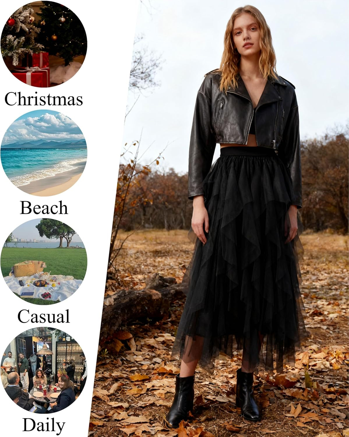 Tulle Skirts for Women a Line Fairy Tiered Skirt Midi Length High Elastic Waist Long Skirt