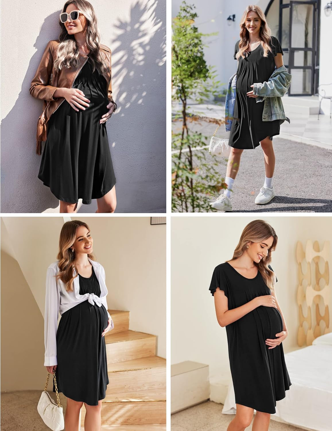 Womens Nightgown Soft Sleepwear Pleated Sleepshirt Sleep Dress Short Sleeve Nightdress S-3XL